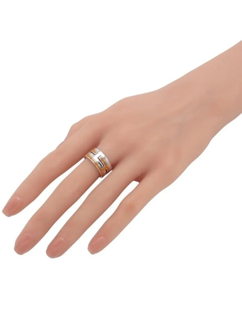 Hermes Move Ash Ring 925 Sterling Silver Orange 55